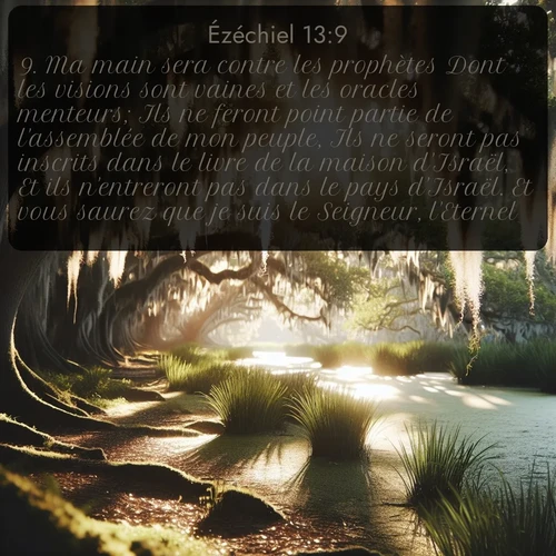 Segond Ézéchiel  ; image nature: image avec le verset biblique :Ma main sera contre les prophètes Dont les visions sont vaines et les oracles menteurs; Ils ne feront point partie de l&#039;assemblée de mon peuple, Ils ne seront pas inscrits dans le livre de la maison d&#039;Israël, Et ils n&#039;entreront pas dans le pays d&#039;Israël. Et vous saurez que je suis le Seigneur, l&#039;Eternel. ;  ; 13:9