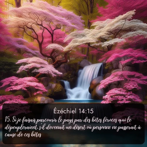 Segond Ézéchiel  ; image nature: image avec le verset biblique :Si je faisais parcourir le pays par des bêtes féroces qui le dépeupleraient, s&#039;il devenait un désert où personne ne passerait à cause de ces bêtes, ;  ; 14:15