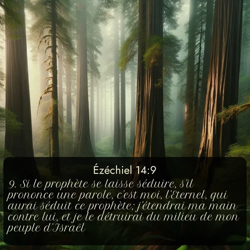 Segond Ézéchiel  ; image nature: image avec le verset biblique :Si le prophète se laisse séduire, s&#039;il prononce une parole, c&#039;est moi, l&#039;Eternel, qui aurai séduit ce prophète; j&#039;étendrai ma main contre lui, et je le détruirai du milieu de mon peuple d&#039;Israël. ;  ; 14:9