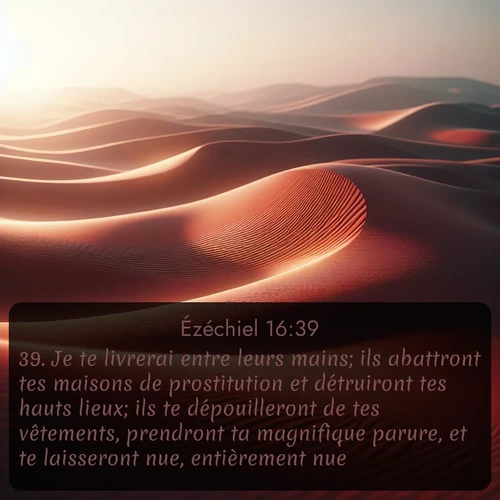 Segond Ézéchiel  ; image nature: image avec le verset biblique :Je te livrerai entre leurs mains; ils abattront tes maisons de prostitution et détruiront tes hauts lieux; ils te dépouilleront de tes vêtements, prendront ta magnifique parure, et te laisseront nue, entièrement nue. ;  ; 16:39