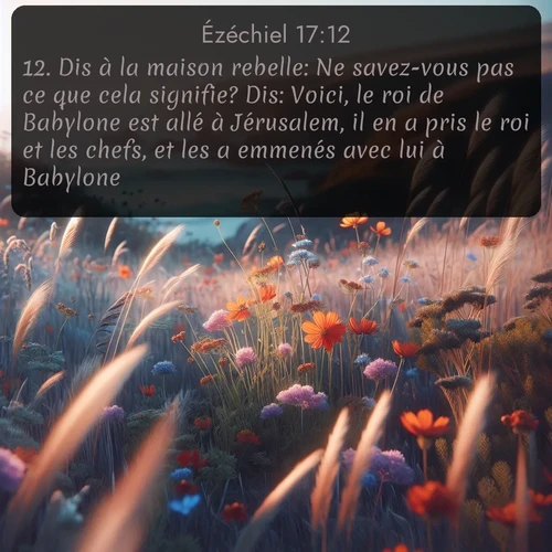 Segond Ézéchiel  ; image nature: image avec le verset biblique :Dis à la maison rebelle: Ne savez-vous pas ce que cela signifie? Dis: Voici, le roi de Babylone est allé à Jérusalem, il en a pris le roi et les chefs, et les a emmenés avec lui à Babylone. ;  ; 17:12