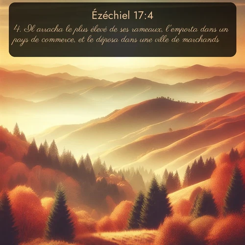 Segond Ézéchiel  ; image nature: image avec le verset biblique :Il arracha le plus élevé de ses rameaux, l&#039;emporta dans un pays de commerce, et le déposa dans une ville de marchands. ;  ; 17:4