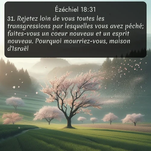 Segond Ézéchiel  ; image nature: image avec le verset biblique :Rejetez loin de vous toutes les transgressions par lesquelles vous avez péché; faites-vous un coeur nouveau et un esprit nouveau. Pourquoi mourriez-vous, maison d&#039;Israël? ;  ; 18:31
