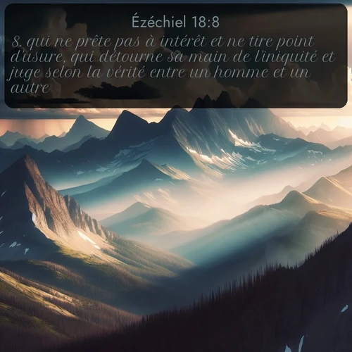 Segond Ézéchiel  ; image nature: image avec le verset biblique :qui ne prête pas à intérêt et ne tire point d&#039;usure, qui détourne sa main de l&#039;iniquité et juge selon la vérité entre un homme et un autre, ;  ; 18:8