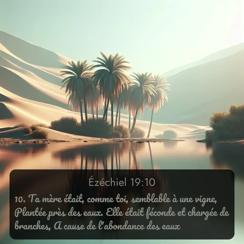Segond Ézéchiel  ; image nature: image avec le verset biblique :Ta mère était, comme toi, semblable à une vigne, Plantée près des eaux. Elle était féconde et chargée de branches, A cause de l&#039;abondance des eaux. ;  ; 19:10