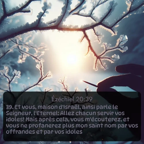 Segond Ézéchiel  ; image nature: image avec le verset biblique :Et vous, maison d&#039;Israël, ainsi parle le Seigneur, l&#039;Eternel: Allez chacun servir vos idoles! Mais après cela, vous m&#039;écouterez, et vous ne profanerez plus mon saint nom par vos offrandes et par vos idoles. ;  ; 20:39