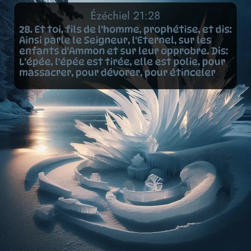 Segond Ézéchiel  ; image nature: image avec le verset biblique :Et toi, fils de l&#039;homme, prophétise, et dis: Ainsi parle le Seigneur, l&#039;Eternel, sur les enfants d&#039;Ammon et sur leur opprobre. Dis: L&#039;épée, l&#039;épée est tirée, elle est polie, pour massacrer, pour dévorer, pour étinceler! ;  ; 21:28