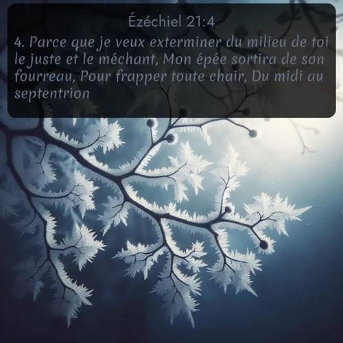 Segond Ézéchiel  ; image nature: image avec le verset biblique :Parce que je veux exterminer du milieu de toi le juste et le méchant, Mon épée sortira de son fourreau, Pour frapper toute chair, Du midi au septentrion. ;  ; 21:4