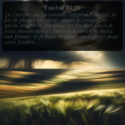 Segond Ézéchiel  ; image nature: image avec le verset biblique :Comme on rassemble l&#039;argent, l&#039;airain, le fer, le plomb et l&#039;étain, dans le creuset, et qu&#039;on souffle le feu pour les fondre, ainsi je vous rassemblerai dans ma colère et dans ma fureur, et je vous mettrai au creuset pour vous fondre. ;  ; 22:20