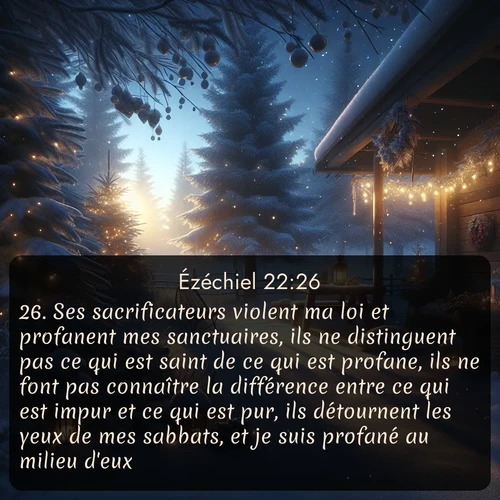 Segond Ézéchiel  ; image nature: image avec le verset biblique :Ses sacrificateurs violent ma loi et profanent mes sanctuaires, ils ne distinguent pas ce qui est saint de ce qui est profane, ils ne font pas connaître la différence entre ce qui est impur et ce qui est pur, ils détournent les yeux de mes sabbats, et je suis profané au milieu d&#039;eux. ;  ; 22:26