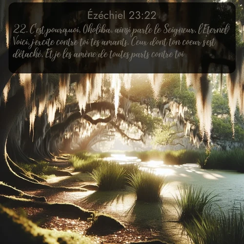 Segond Ézéchiel  ; image nature: image avec le verset biblique :C&#039;est pourquoi, Oholiba, ainsi parle le Seigneur, l&#039;Eternel: Voici, j&#039;excite contre toi tes amants, Ceux dont ton coeur s&#039;est détaché, Et je les amène de toutes parts contre toi; ;  ; 23:22