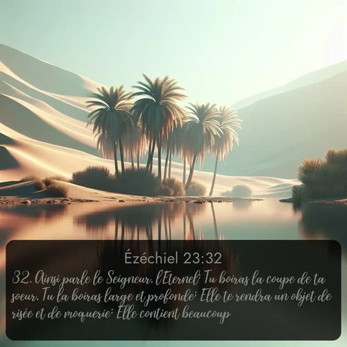 Segond Ézéchiel  ; image nature: image avec le verset biblique :Ainsi parle le Seigneur, l&#039;Eternel: Tu boiras la coupe de ta soeur, Tu la boiras large et profonde; Elle te rendra un objet de risée et de moquerie; Elle contient beaucoup. ;  ; 23:32