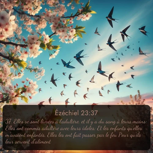 Segond Ézéchiel  ; image nature: image avec le verset biblique :Elles se sont livrées à l&#039;adultère, et il y a du sang à leurs mains: Elles ont commis adultère avec leurs idoles; Et les enfants qu&#039;elles m&#039;avaient enfantés, Elles les ont fait passer par le feu Pour qu&#039;ils leur servent d&#039;aliment. ;  ; 23:37