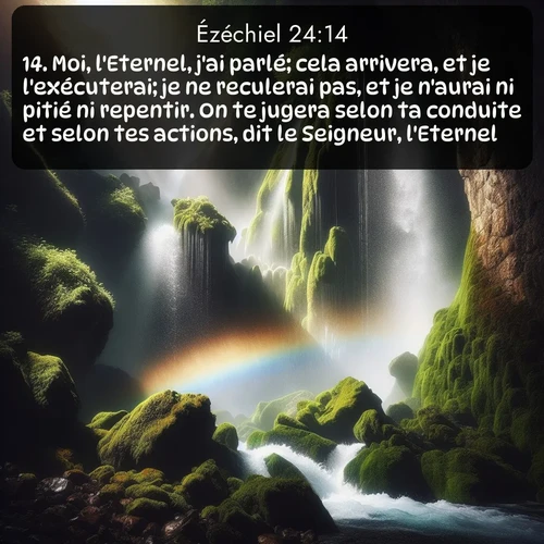 Segond Ézéchiel  ; image nature: image avec le verset biblique :Moi, l&#039;Eternel, j&#039;ai parlé; cela arrivera, et je l&#039;exécuterai; je ne reculerai pas, et je n&#039;aurai ni pitié ni repentir. On te jugera selon ta conduite et selon tes actions, dit le Seigneur, l&#039;Eternel. ;  ; 24:14