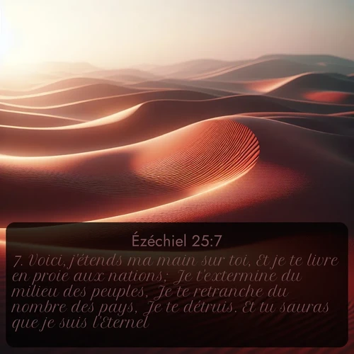 Segond Ézéchiel  ; image nature: image avec le verset biblique :Voici, j&#039;étends ma main sur toi, Et je te livre en proie aux nations; Je t&#039;extermine du milieu des peuples, Je te retranche du nombre des pays, Je te détruis. Et tu sauras que je suis l&#039;Eternel. ;  ; 25:7