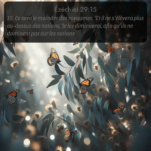 Segond Ézéchiel  ; image nature: image avec le verset biblique :Ce sera le moindre des royaumes, Et il ne s&#039;élèvera plus au-dessus des nations, Je les diminuerai, afin qu&#039;ils ne dominent pas sur les nations. ;  ; 29:15