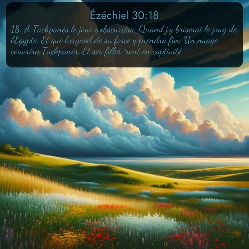 Segond Ézéchiel  ; image nature: image avec le verset biblique :A Tachpanès le jour s&#039;obscurcira, Quand j&#039;y briserai le joug de l&#039;Egypte, Et que l&#039;orgueil de sa force y prendra fin; Un nuage couvrira Tachpanès, Et ses filles iront en captivité. ;  ; 30:18