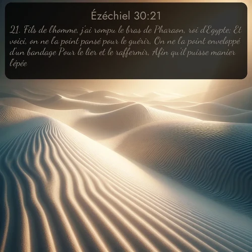 Segond Ézéchiel  ; image nature: image avec le verset biblique :Fils de l&#039;homme, j&#039;ai rompu le bras de Pharaon, roi d&#039;Egypte; Et voici, on ne l&#039;a point pansé pour le guérir, On ne l&#039;a point enveloppé d&#039;un bandage Pour le lier et le raffermir, Afin qu&#039;il puisse manier l&#039;épée. ;  ; 30:21