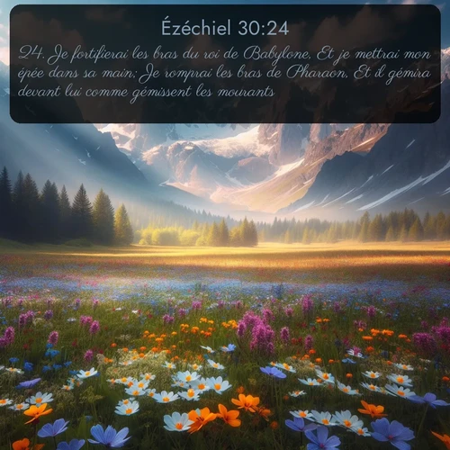 Segond Ézéchiel  ; image nature: image avec le verset biblique :Je fortifierai les bras du roi de Babylone, Et je mettrai mon épée dans sa main; Je romprai les bras de Pharaon, Et il gémira devant lui comme gémissent les mourants. ;  ; 30:24