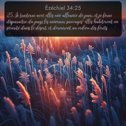 Segond Ézéchiel  ; image nature: image avec le verset biblique :Je traiterai avec elles une alliance de paix, et je ferai disparaître du pays les animaux sauvages; elles habiteront en sécurité dans le désert, et dormiront au milieu des forêts. ;  ; 34:25
