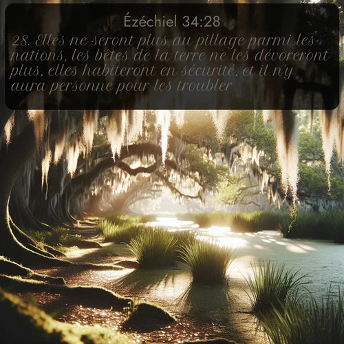 Segond Ézéchiel  ; image nature: image avec le verset biblique :Elles ne seront plus au pillage parmi les nations, les bêtes de la terre ne les dévoreront plus, elles habiteront en sécurité, et il n&#039;y aura personne pour les troubler. ;  ; 34:28