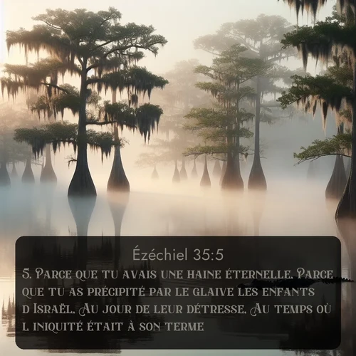 Segond Ézéchiel  ; image nature: image avec le verset biblique :Parce que tu avais une haine éternelle, Parce que tu as précipité par le glaive les enfants d&#039;Israël, Au jour de leur détresse, Au temps où l&#039;iniquité était à son terme, ;  ; 35:5