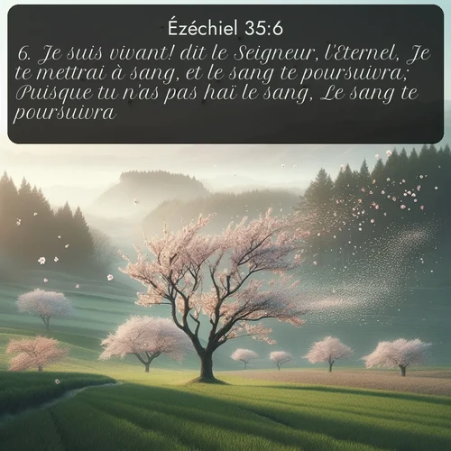 Segond Ézéchiel  ; image nature: image avec le verset biblique :Je suis vivant! dit le Seigneur, l&#039;Eternel, Je te mettrai à sang, et le sang te poursuivra; Puisque tu n&#039;as pas haï le sang, Le sang te poursuivra. ;  ; 35:6