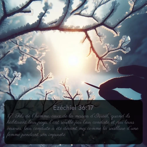 Segond Ézéchiel  ; image nature: image avec le verset biblique :Fils de l&#039;homme, ceux de la maison d&#039;Israël, quand ils habitaient leur pays, l&#039;ont souillé par leur conduite et par leurs oeuvres; leur conduite a été devant moi comme la souillure d&#039;une femme pendant son impureté. ;  ; 36:17