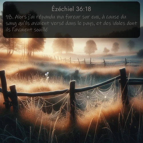 Segond Ézéchiel  ; image nature: image avec le verset biblique :Alors j&#039;ai répandu ma fureur sur eux, à cause du sang qu&#039;ils avaient versé dans le pays, et des idoles dont ils l&#039;avaient souillé. ;  ; 36:18