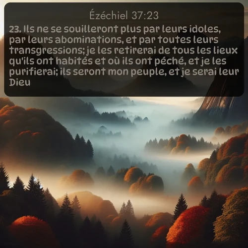 Segond Ézéchiel  ; image nature: image avec le verset biblique :Ils ne se souilleront plus par leurs idoles, par leurs abominations, et par toutes leurs transgressions; je les retirerai de tous les lieux qu&#039;ils ont habités et où ils ont péché, et je les purifierai; ils seront mon peuple, et je serai leur Dieu. ;  ; 37:23