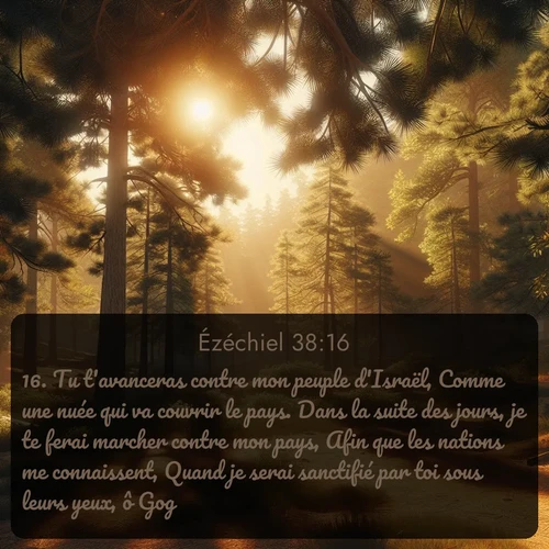 Segond Ézéchiel  ; image nature: image avec le verset biblique :Tu t&#039;avanceras contre mon peuple d&#039;Israël, Comme une nuée qui va couvrir le pays. Dans la suite des jours, je te ferai marcher contre mon pays, Afin que les nations me connaissent, Quand je serai sanctifié par toi sous leurs yeux, ô Gog! ;  ; 38:16