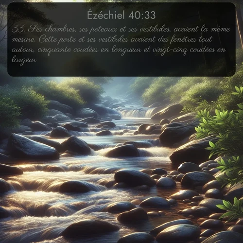 Segond Ézéchiel  ; image nature: image avec le verset biblique :Ses chambres, ses poteaux et ses vestibules, avaient la même mesure. Cette porte et ses vestibules avaient des fenêtres tout autour, cinquante coudées en longueur et vingt-cinq coudées en largeur. ;  ; 40:33