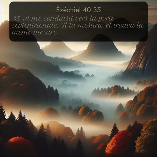 Segond Ézéchiel  ; image nature: image avec le verset biblique :Il me conduisit vers la porte septentrionale. Il la mesura, et trouva la même mesure, ;  ; 40:35