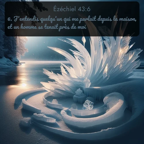 Segond Ézéchiel  ; image nature: image avec le verset biblique :J&#039;entendis quelqu&#039;un qui me parlait depuis la maison, et un homme se tenait près de moi. ;  ; 43:6