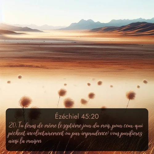 Segond Ézéchiel  ; image nature: image avec le verset biblique :Tu feras de même le septième jour du mois, pour ceux qui pèchent involontairement ou par imprudence; vous purifierez ainsi la maison. ;  ; 45:20