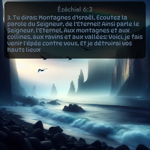 Segond Ézéchiel  ; image nature: image avec le verset biblique :Tu diras: Montagnes d&#039;Israël, Ecoutez la parole du Seigneur, de l&#039;Eternel! Ainsi parle le Seigneur, l&#039;Eternel, Aux montagnes et aux collines, aux ravins et aux vallées: Voici, je fais venir l&#039;épée contre vous, Et je détruirai vos hauts lieux. ;  ; 6:3
