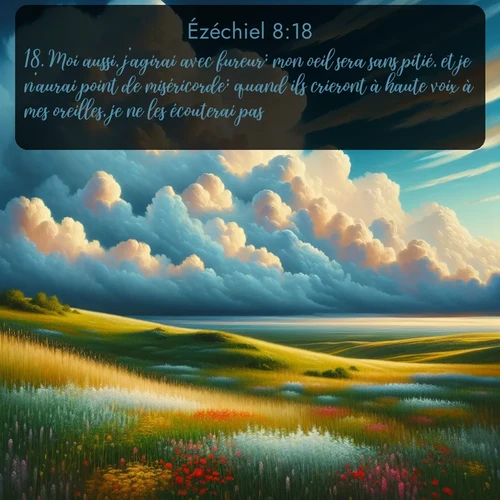 Segond Ézéchiel  ; image nature: image avec le verset biblique :Moi aussi, j&#039;agirai avec fureur; mon oeil sera sans pitié, et je n&#039;aurai point de miséricorde; quand ils crieront à haute voix à mes oreilles, je ne les écouterai pas. ;  ; 8:18