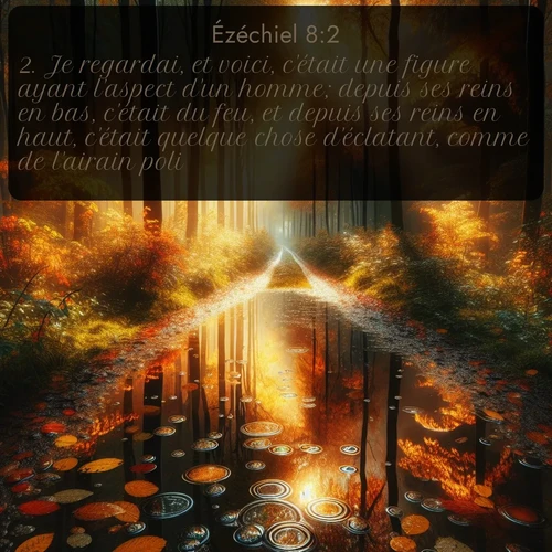 Segond Ézéchiel  ; image nature: image avec le verset biblique :Je regardai, et voici, c&#039;était une figure ayant l&#039;aspect d&#039;un homme; depuis ses reins en bas, c&#039;était du feu, et depuis ses reins en haut, c&#039;était quelque chose d&#039;éclatant, comme de l&#039;airain poli. ;  ; 8:2