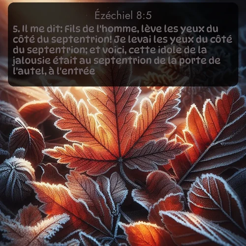 Segond Ézéchiel  ; image nature: image avec le verset biblique :Il me dit: Fils de l&#039;homme, lève les yeux du côté du septentrion! Je levai les yeux du côté du septentrion; et voici, cette idole de la jalousie était au septentrion de la porte de l&#039;autel, à l&#039;entrée. ;  ; 8:5