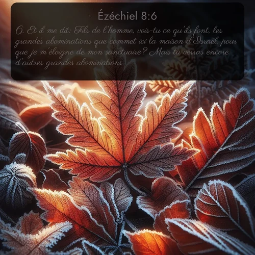 Segond Ézéchiel  ; image nature: image avec le verset biblique :Et il me dit: Fils de l&#039;homme, vois-tu ce qu&#039;ils font, les grandes abominations que commet ici la maison d&#039;Israël, pour que je m&#039;éloigne de mon sanctuaire? Mais tu verras encore d&#039;autres grandes abominations. ;  ; 8:6
