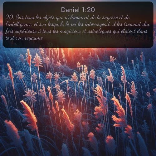 Segond Daniel  ; image nature: image avec le verset biblique :Sur tous les objets qui réclamaient de la sagesse et de l&#039;intelligence, et sur lesquels le roi les interrogeait, il les trouvait dix fois supérieurs à tous les magiciens et astrologues qui étaient dans tout son royaume. ;  ; 1:20