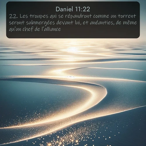 Segond Daniel  ; image nature: image avec le verset biblique :Les troupes qui se répandront comme un torrent seront submergées devant lui, et anéanties, de même qu&#039;un chef de l&#039;alliance. ;  ; 11:22