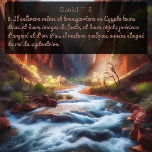 Segond Daniel  ; image nature: image avec le verset biblique :Il enlèvera même et transportera en Egypte leurs dieux et leurs images de fonte, et leurs objets précieux d&#039;argent et d&#039;or. Puis il restera quelques années éloigné du roi du septentrion. ;  ; 11:8