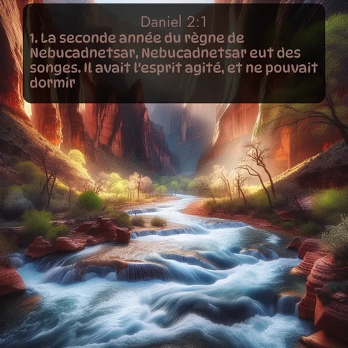 Segond Daniel  ; image nature: image avec le verset biblique :La seconde année du règne de Nebucadnetsar, Nebucadnetsar eut des songes. Il avait l&#039;esprit agité, et ne pouvait dormir. ;  ; 2:1