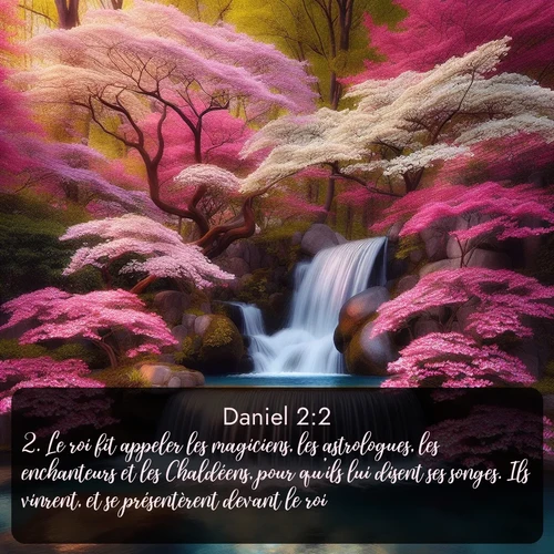 Segond Daniel  ; image nature: image avec le verset biblique :Le roi fit appeler les magiciens, les astrologues, les enchanteurs et les Chaldéens, pour qu&#039;ils lui disent ses songes. Ils vinrent, et se présentèrent devant le roi. ;  ; 2:2