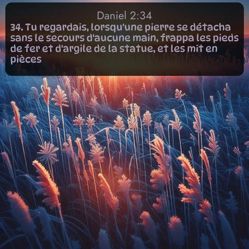 Segond Daniel  ; image nature: image avec le verset biblique :Tu regardais, lorsqu&#039;une pierre se détacha sans le secours d&#039;aucune main, frappa les pieds de fer et d&#039;argile de la statue, et les mit en pièces. ;  ; 2:34