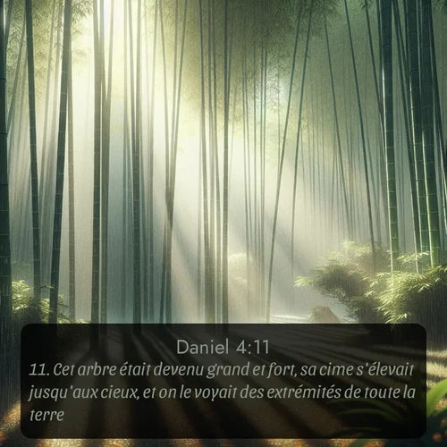 Segond Daniel  ; image nature: image avec le verset biblique :Cet arbre était devenu grand et fort, sa cime s&#039;élevait jusqu&#039;aux cieux, et on le voyait des extrémités de toute la terre. ;  ; 4:11