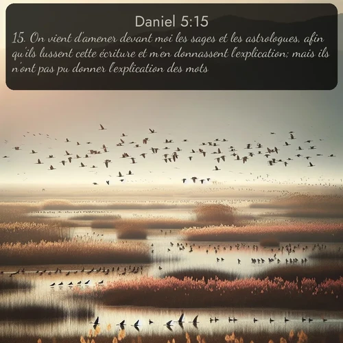 Segond Daniel  ; image nature: image avec le verset biblique :On vient d&#039;amener devant moi les sages et les astrologues, afin qu&#039;ils lussent cette écriture et m&#039;en donnassent l&#039;explication; mais ils n&#039;ont pas pu donner l&#039;explication des mots. ;  ; 5:15
