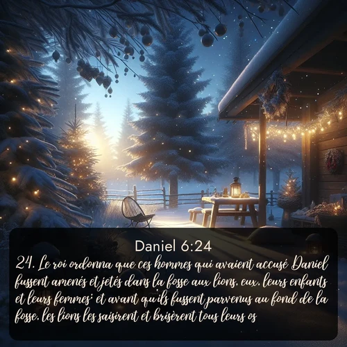 Segond Daniel  ; image nature: image avec le verset biblique :Le roi ordonna que ces hommes qui avaient accusé Daniel fussent amenés et jetés dans la fosse aux lions, eux, leurs enfants et leurs femmes; et avant qu&#039;ils fussent parvenus au fond de la fosse, les lions les saisirent et brisèrent tous leurs os. ;  ; 6:24