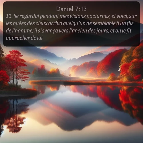 Segond Daniel  ; image nature: image avec le verset biblique :Je regardai pendant mes visions nocturnes, et voici, sur les nuées des cieux arriva quelqu&#039;un de semblable à un fils de l&#039;homme; il s&#039;avança vers l&#039;ancien des jours, et on le fit approcher de lui. ;  ; 7:13